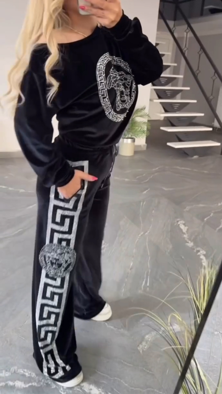 Női kerek nyakú nyomtatott alkalmi öltöny