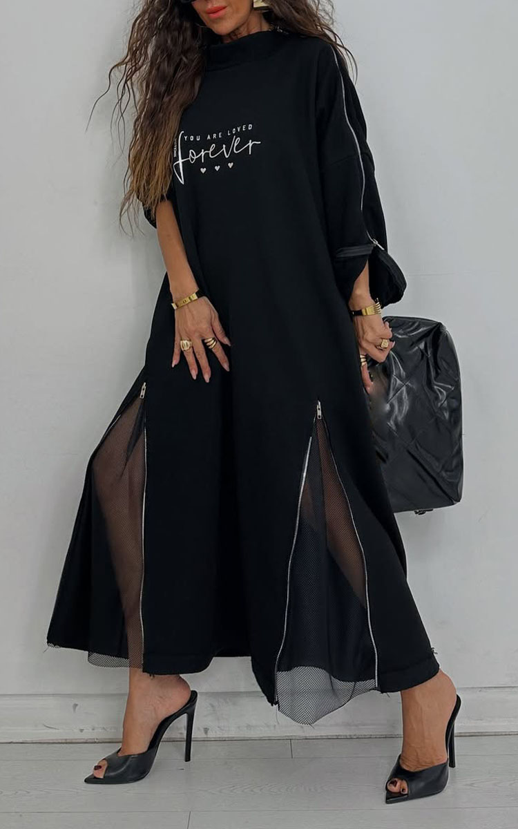 NŐI KEREK NYAKÚ, VARROTT HÁLÓS CIPZÁRAS ALKALMI RUHA