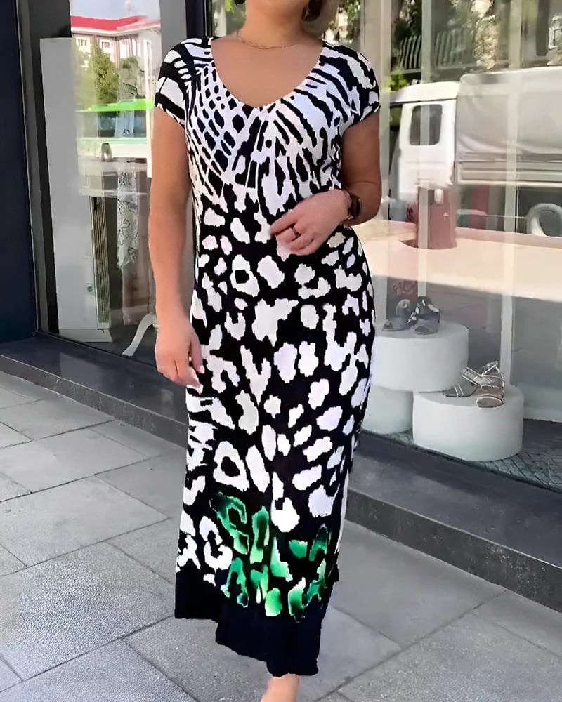 Női mintás, rövid ujjú, bő ruha