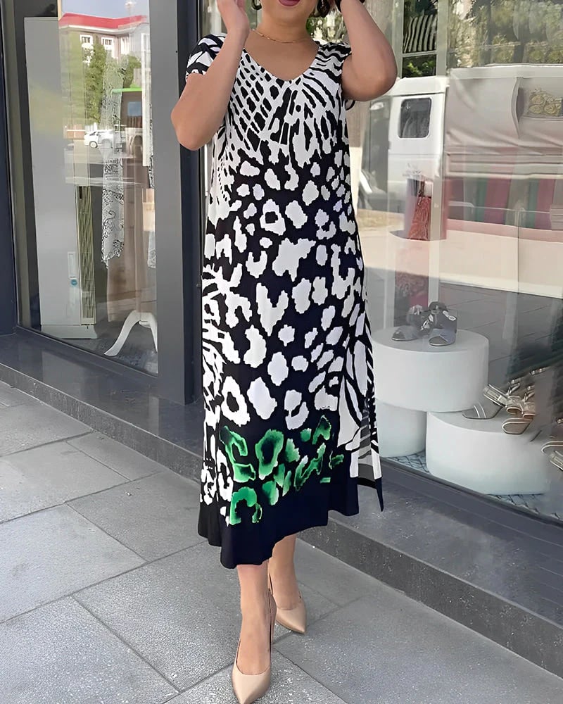 Női mintás, rövid ujjú, bő ruha