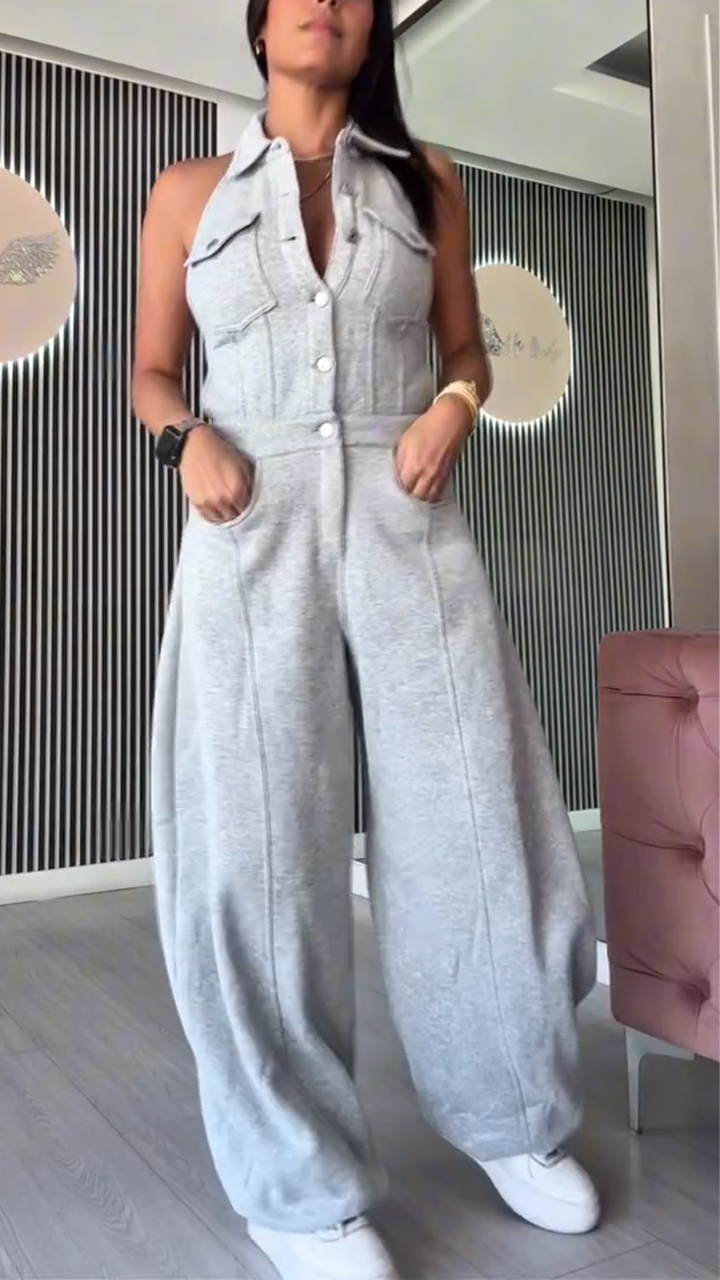 Női galléros patchwork alkalmi overál