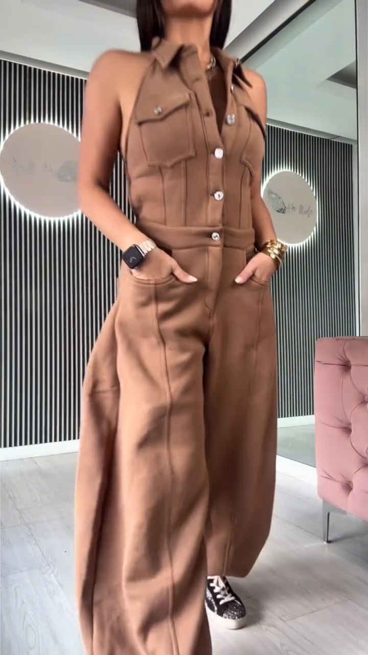 Női galléros patchwork alkalmi overál