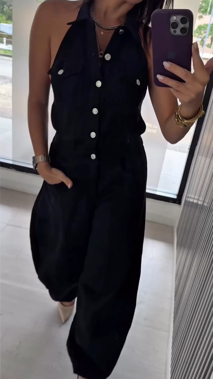 Női galléros patchwork alkalmi overál