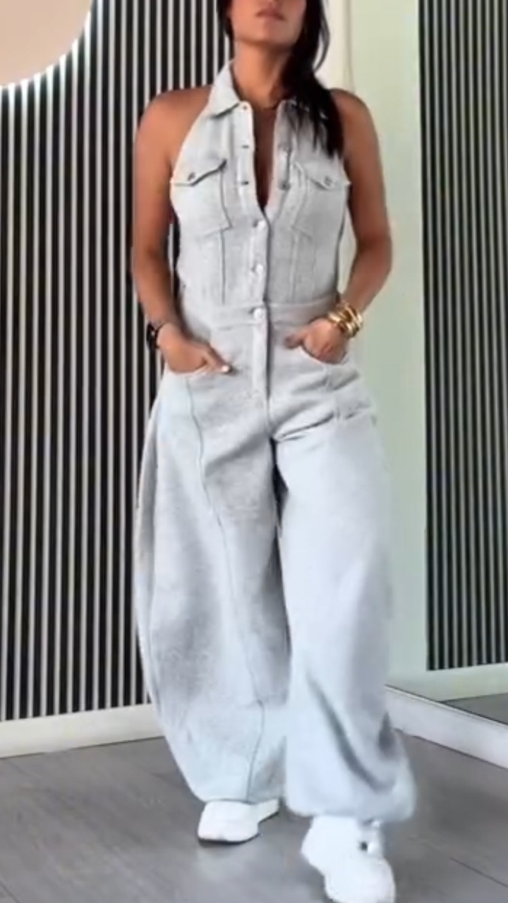 Női galléros patchwork alkalmi overál