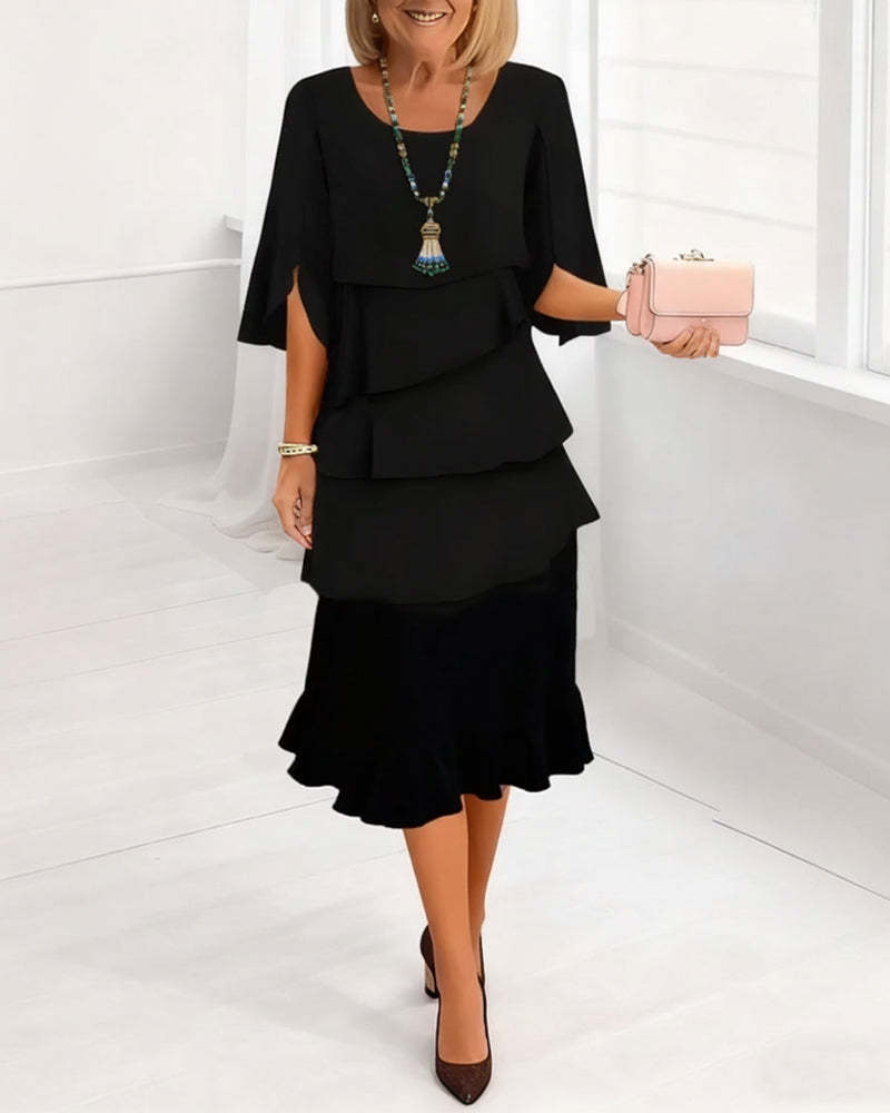 Elegáns midi ruha fodros ujjakkal, nőknek