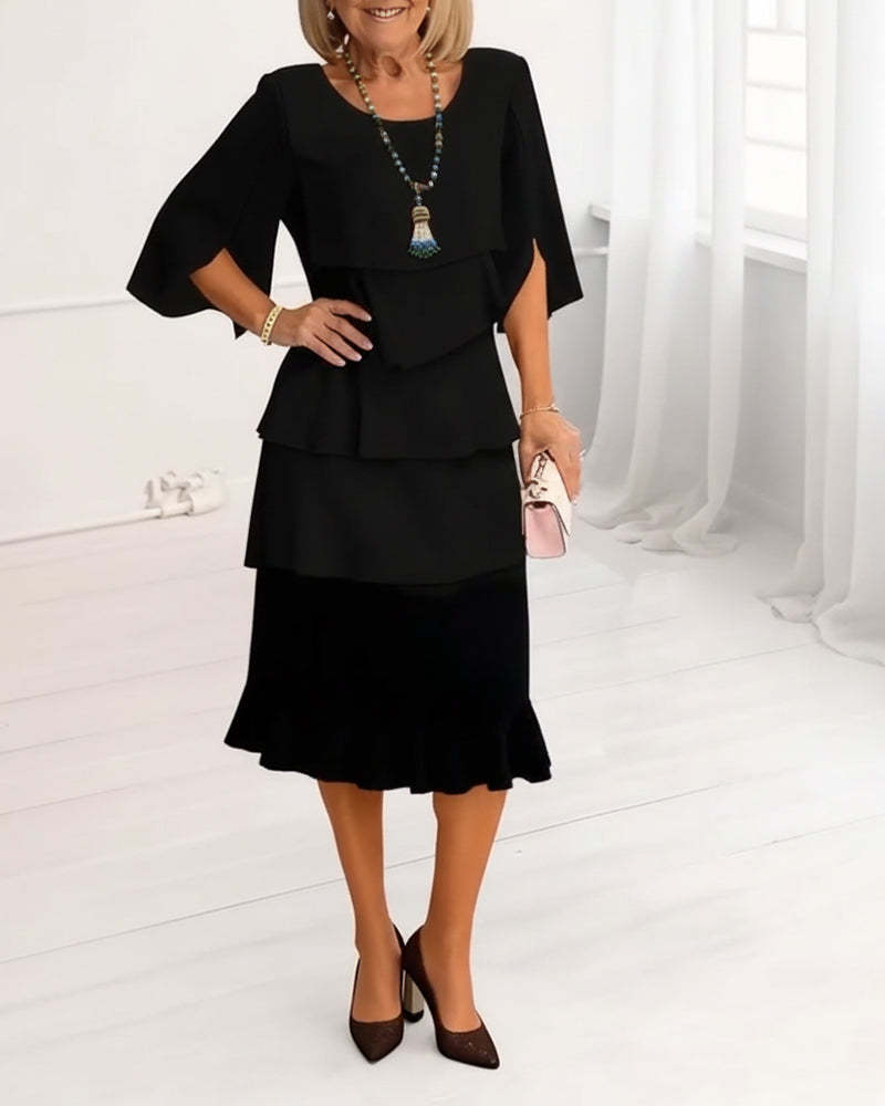 Elegáns midi ruha fodros ujjakkal, nőknek