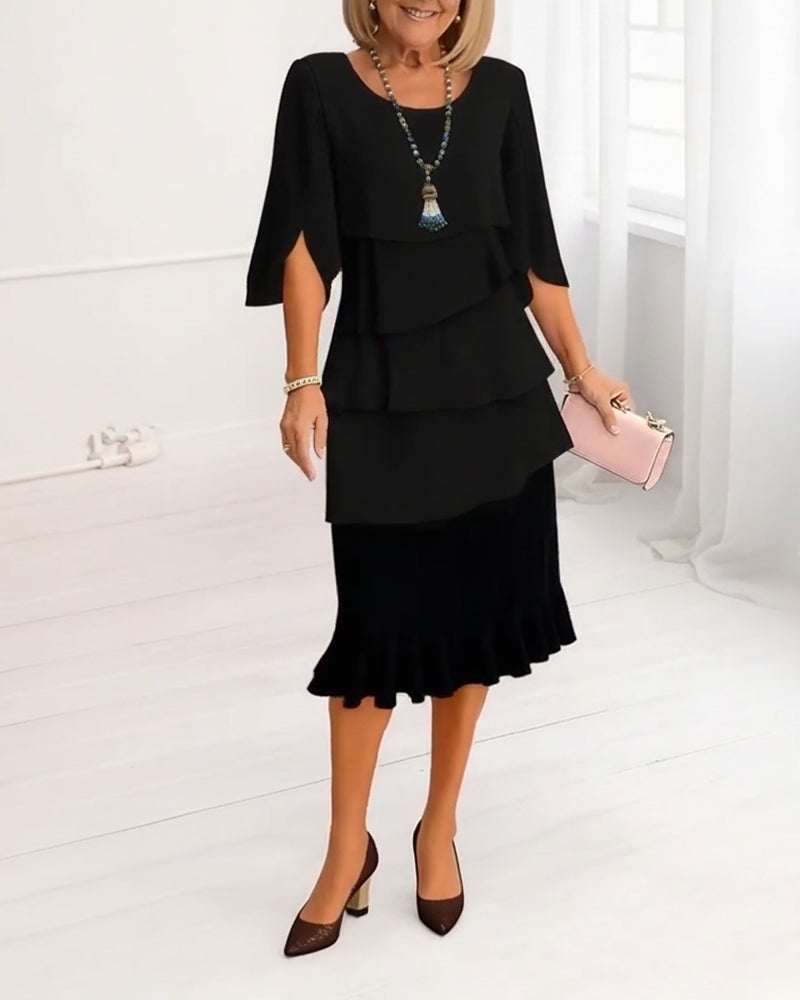 Elegáns midi ruha fodros ujjakkal, nőknek