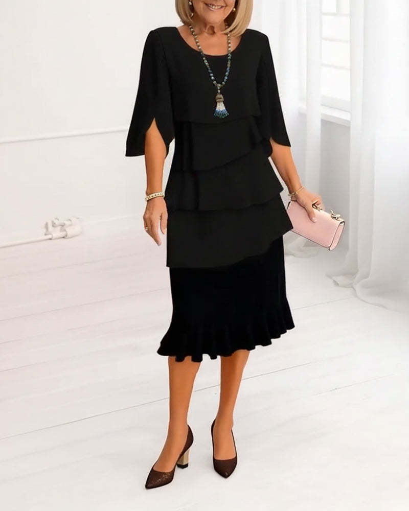 Elegáns midi ruha fodros ujjakkal, nőknek