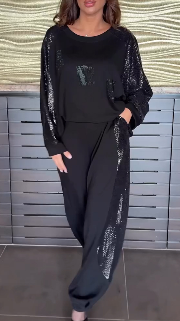 Női kerek nyakú strasszos forró bélyegzésű alkalmi öltöny