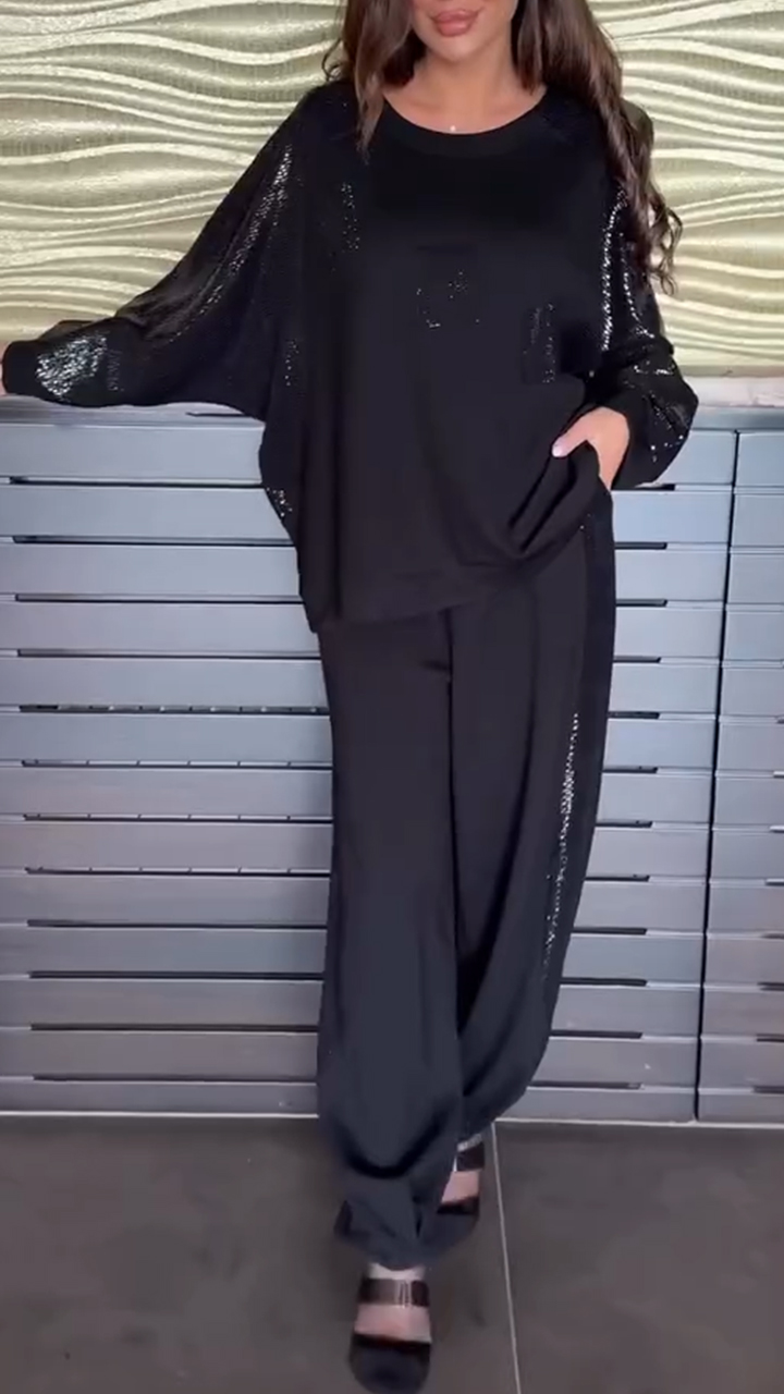 Női kerek nyakú strasszos forró bélyegzésű alkalmi öltöny