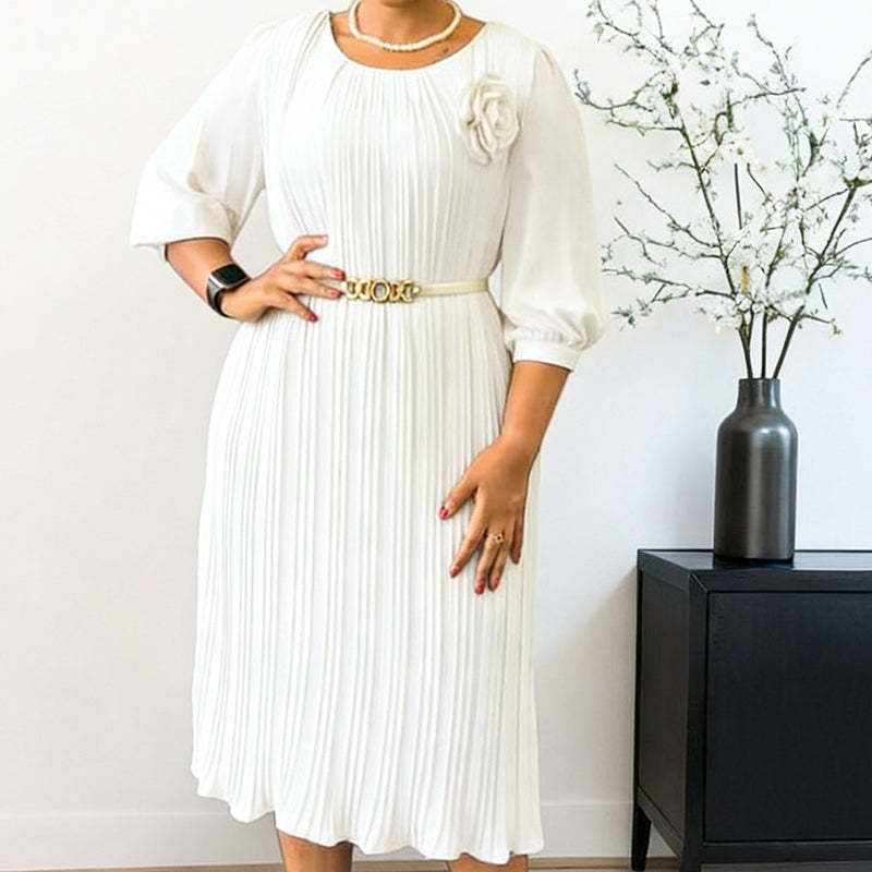 Női rakott, 3/4-es ujjú ruha övvel