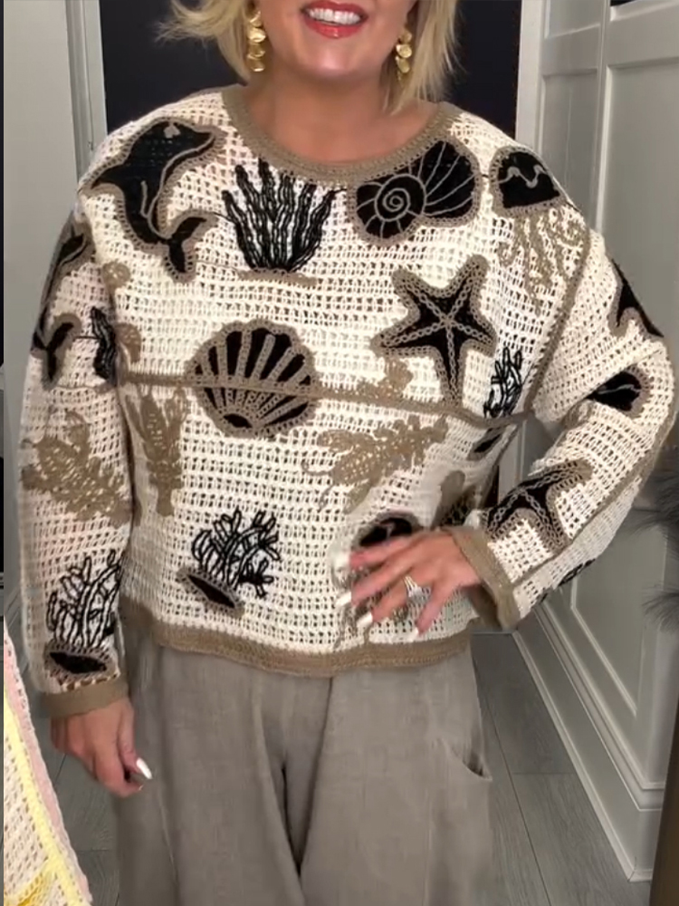 Női Kerek Nyakú Szőtt Mintás Lezser Felső