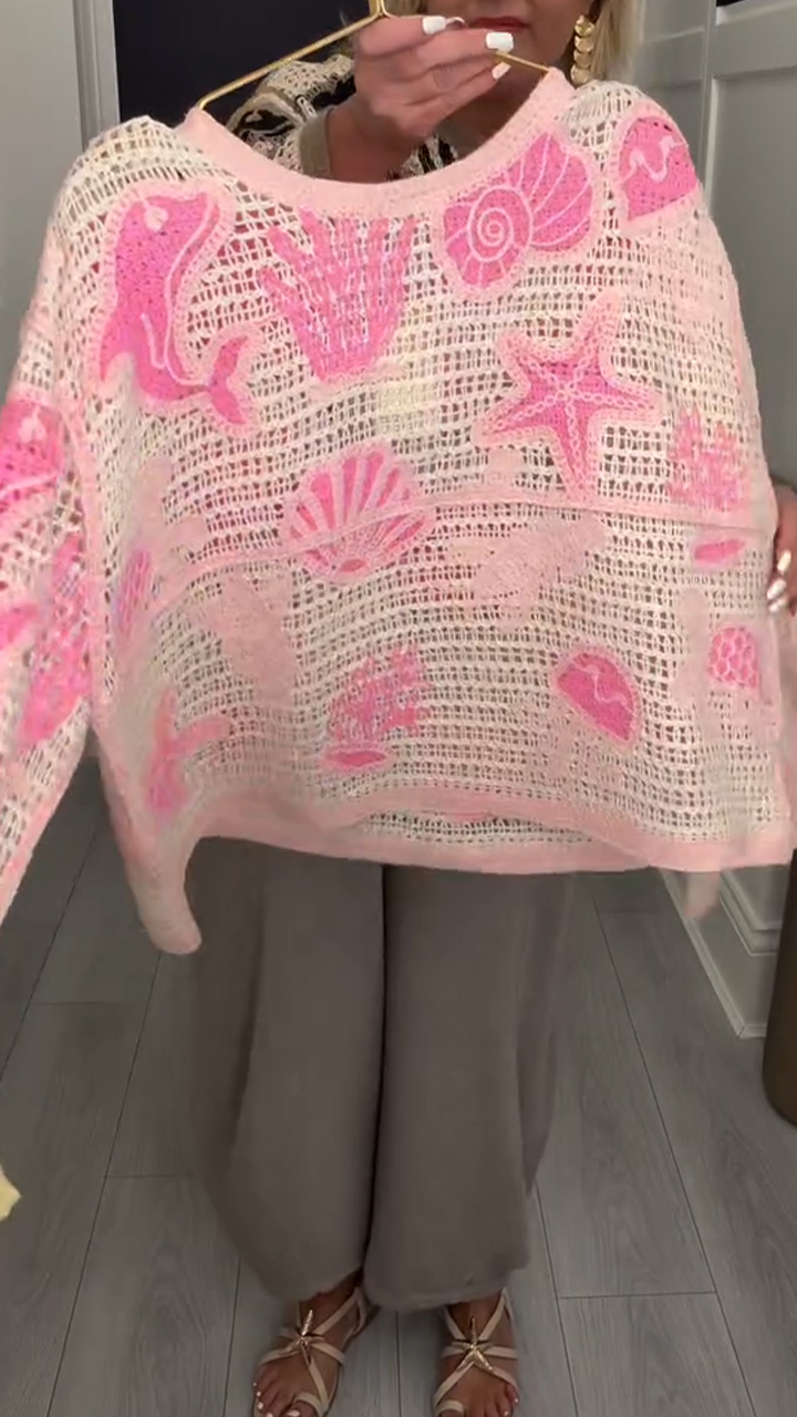 Női Kerek Nyakú Szőtt Mintás Lezser Felső