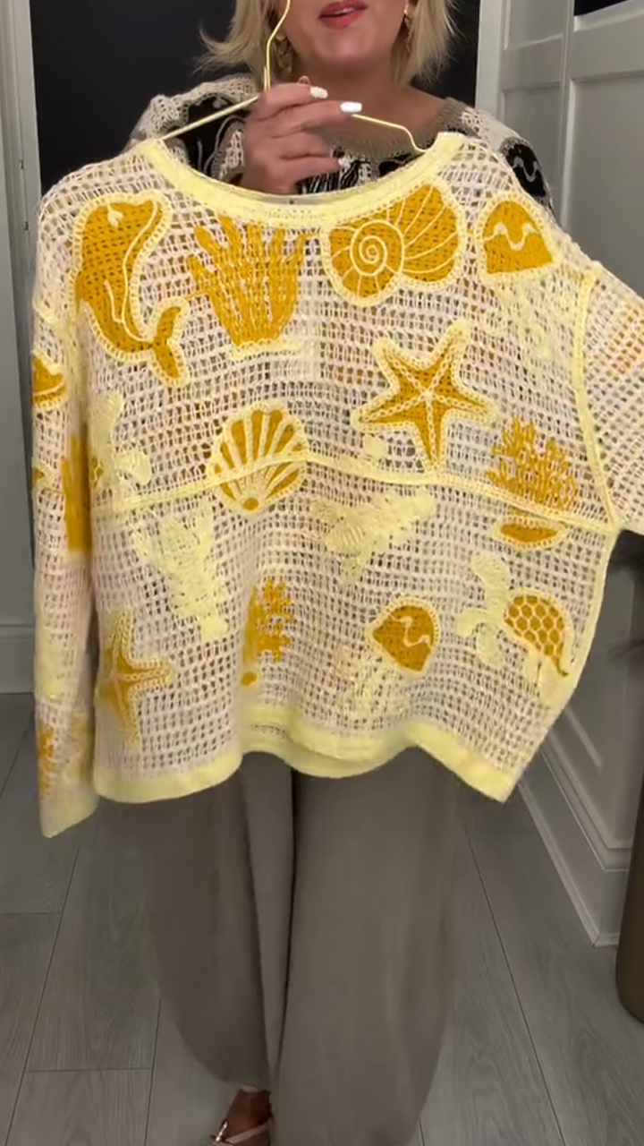 Női Kerek Nyakú Szőtt Mintás Lezser Felső