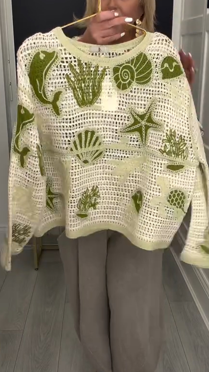 Női Kerek Nyakú Szőtt Mintás Lezser Felső