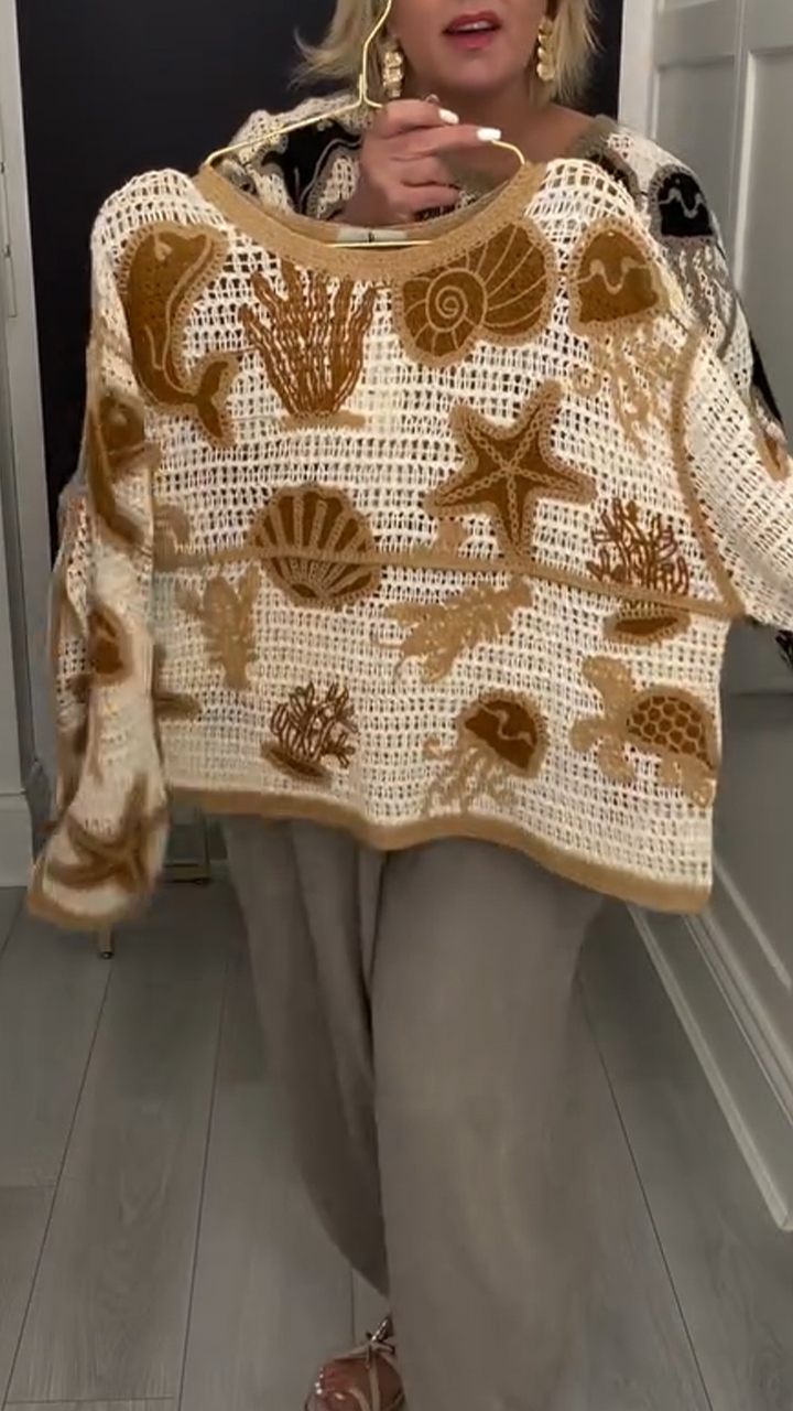 Női Kerek Nyakú Szőtt Mintás Lezser Felső