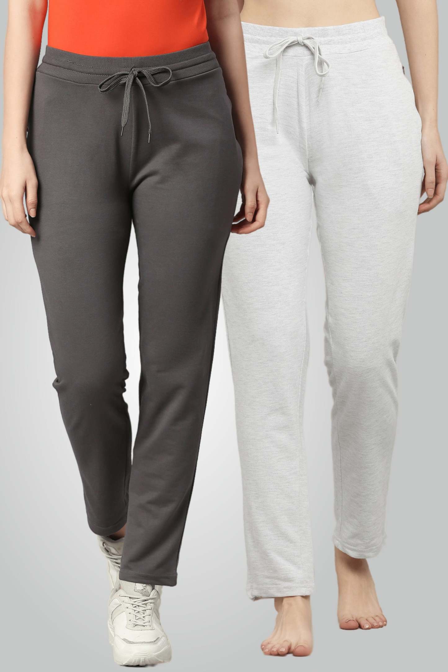 Szürke és melange szürke fésült pamut futónadrág nőknek