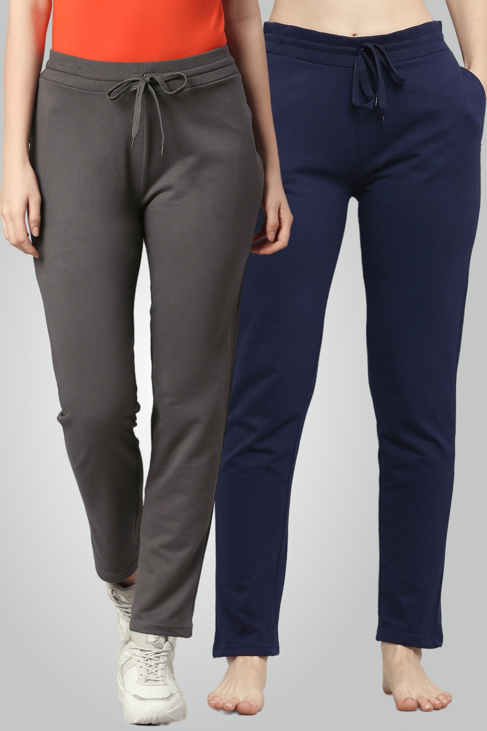 Szürke és sötétkék fésült pamut futónadrág nőknek