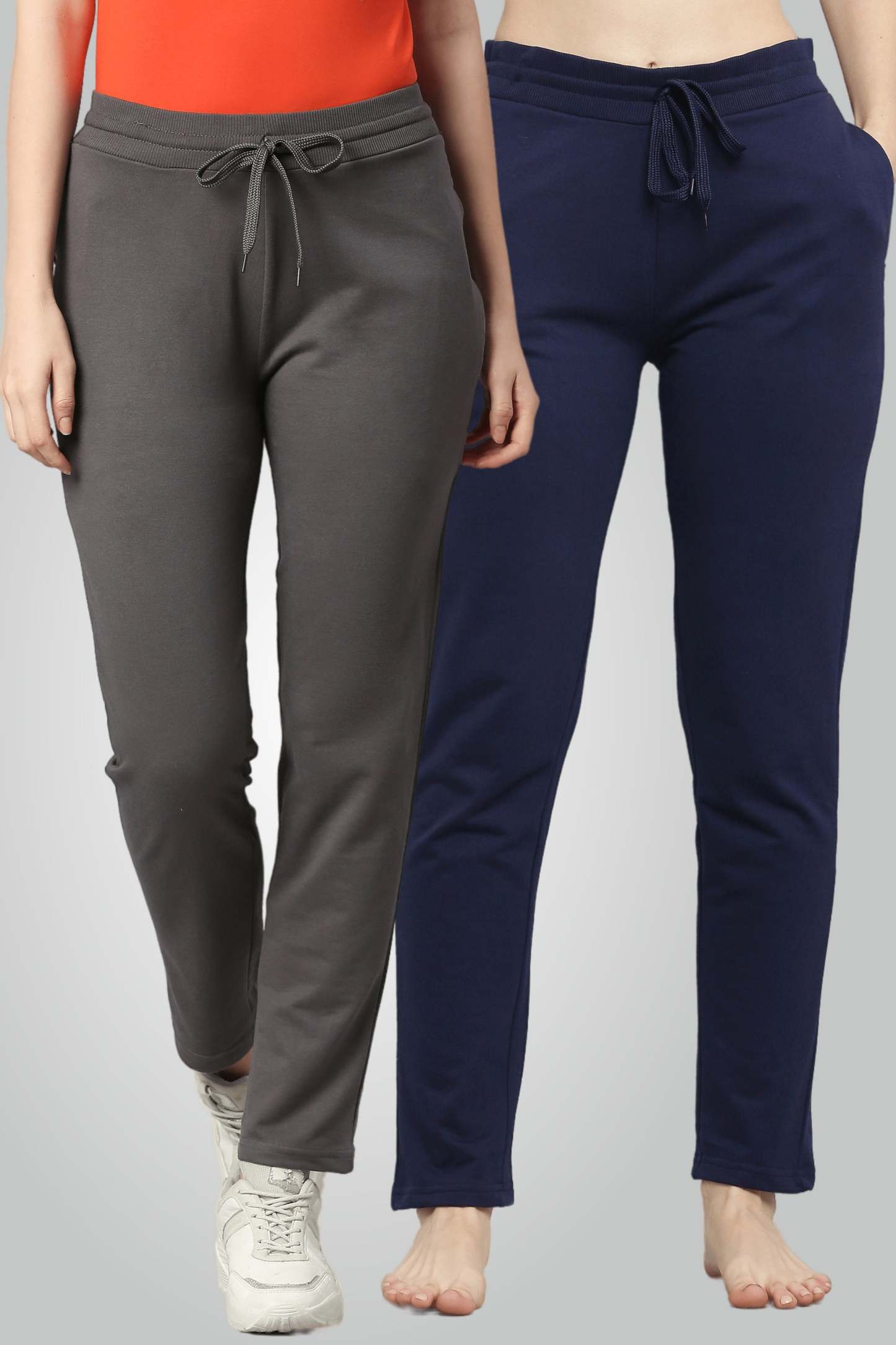 Szürke és sötétkék fésült pamut futónadrág nőknek