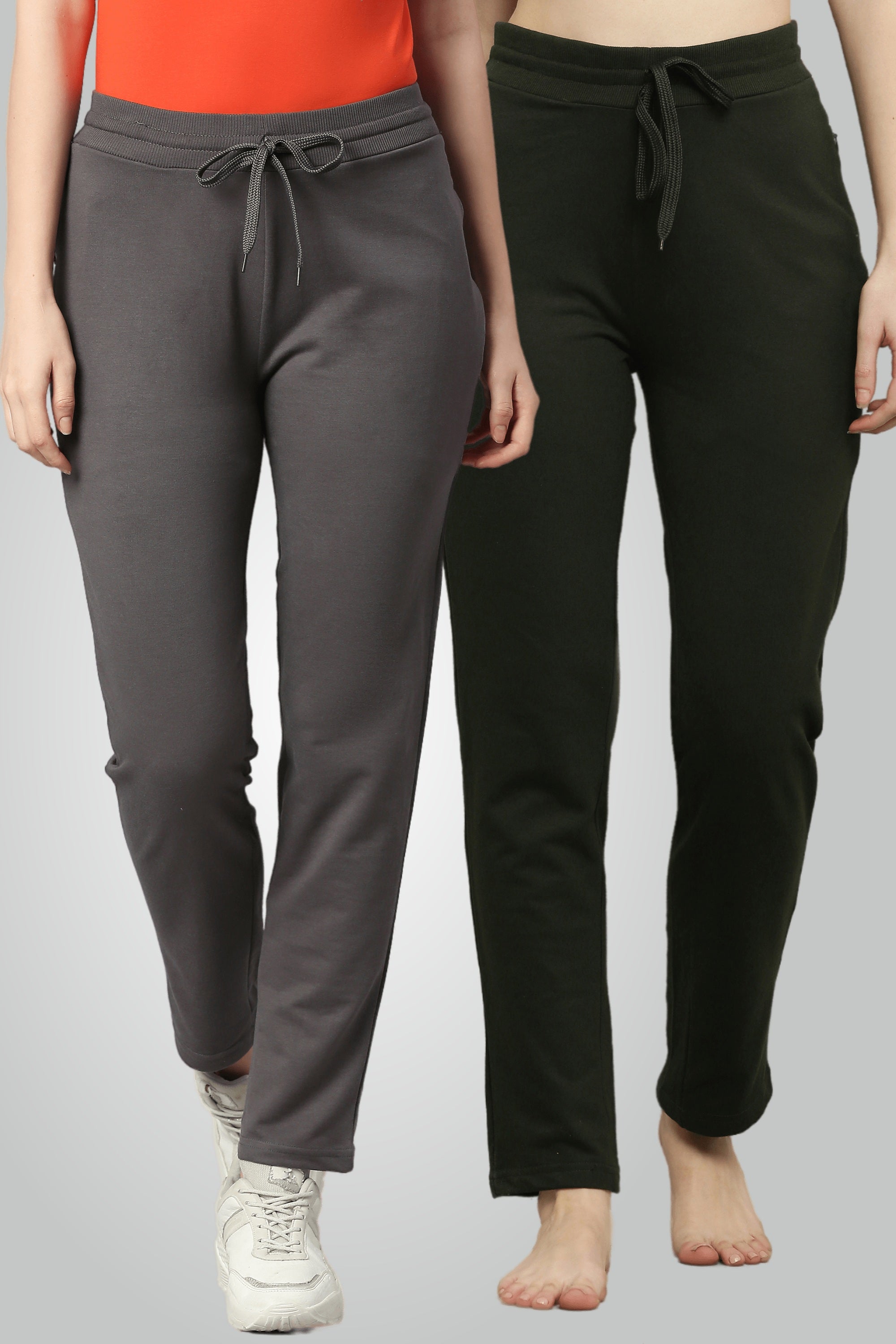 Szürke és olívazöld fésült pamut futónadrág nőknek