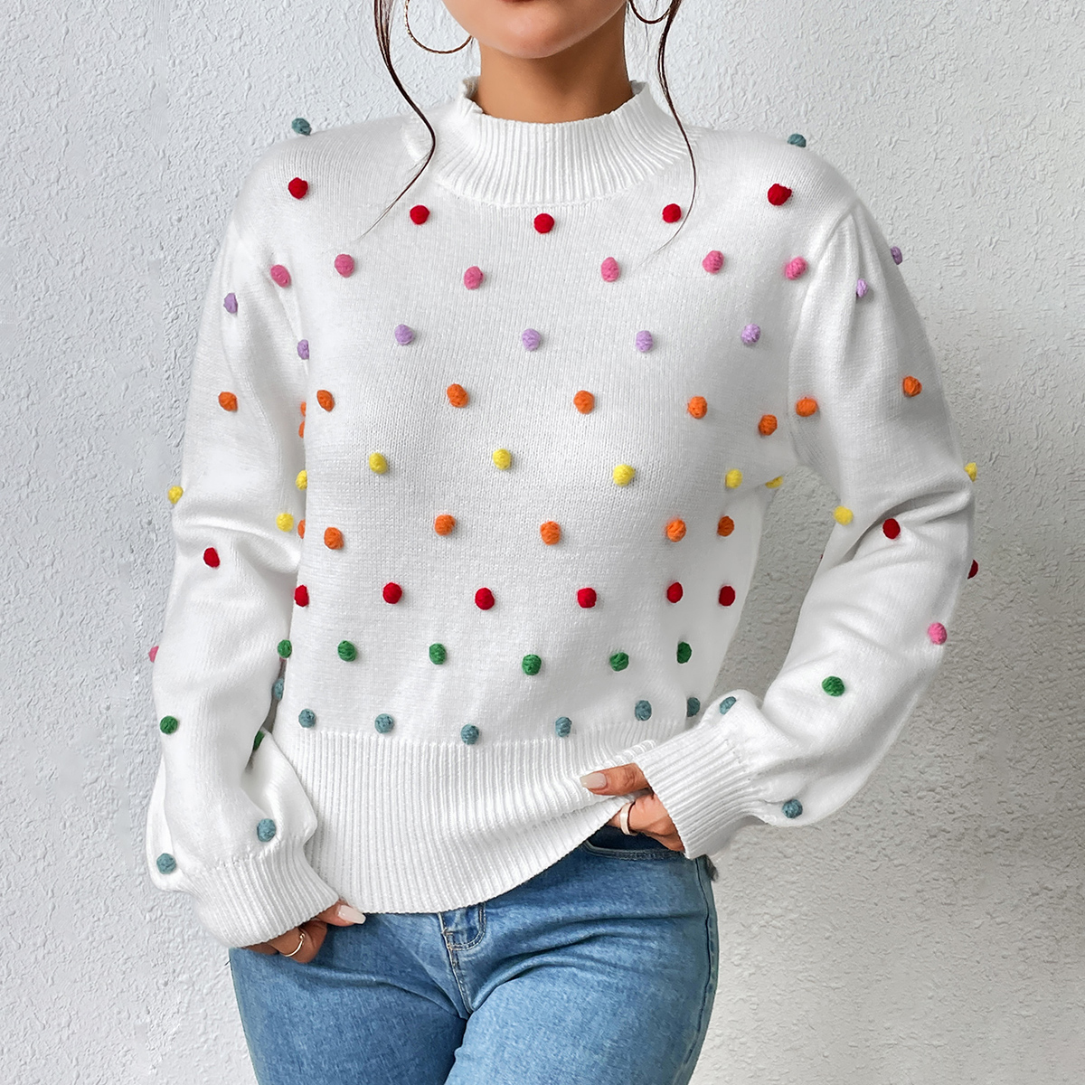 Colorful thread ball women's knitted sweater women's fashionable sweater