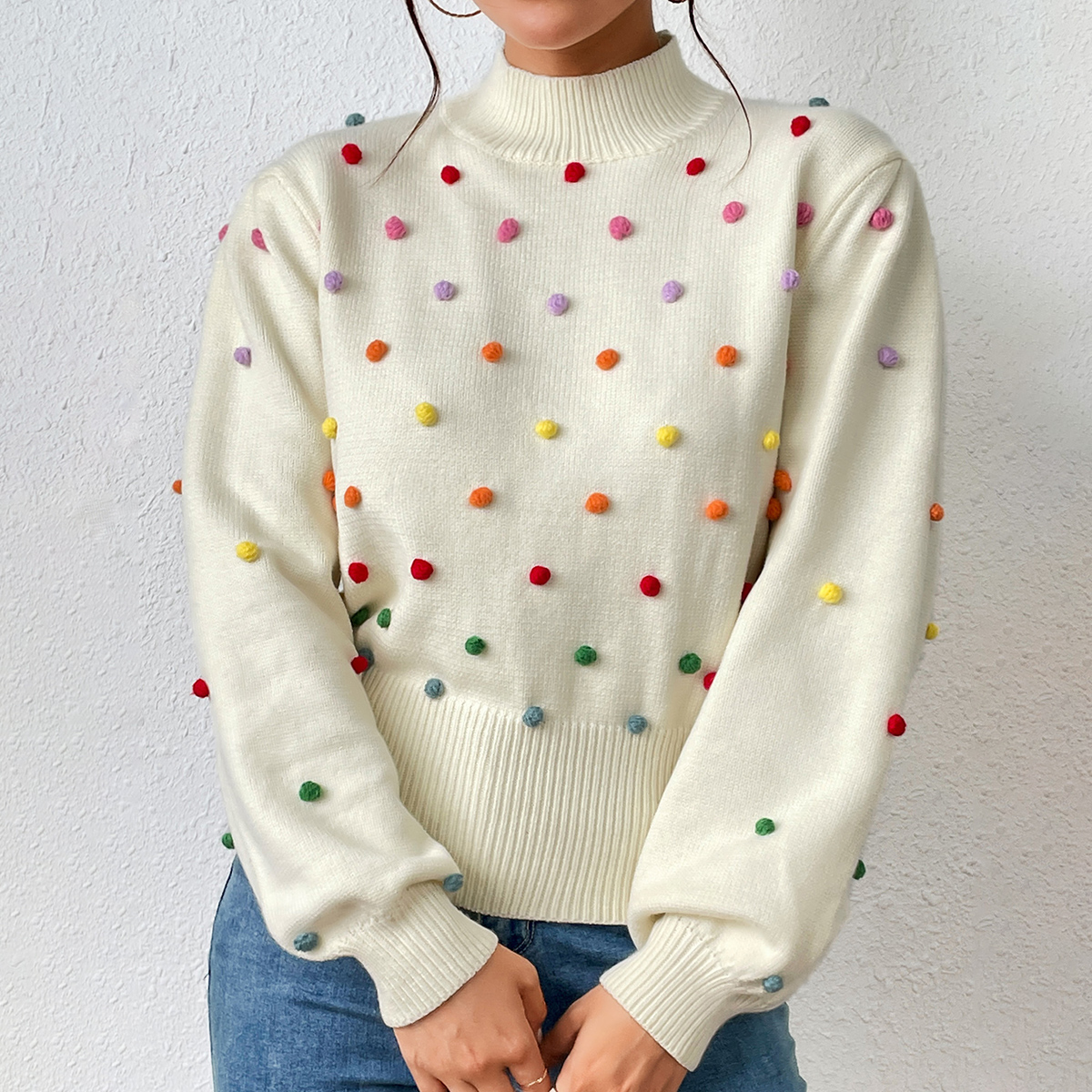 Colorful thread ball women's knitted sweater women's fashionable sweater