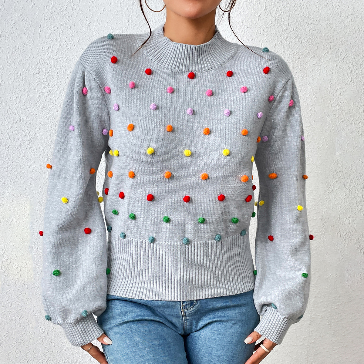 Colorful thread ball women's knitted sweater women's fashionable sweater