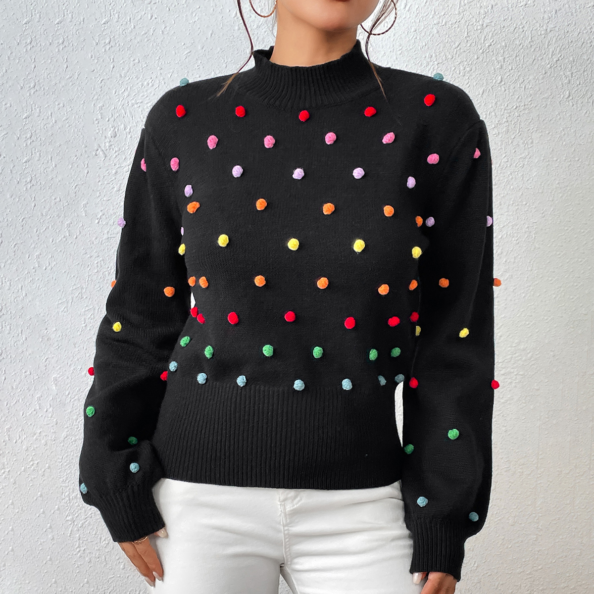 Colorful thread ball women's knitted sweater women's fashionable sweater