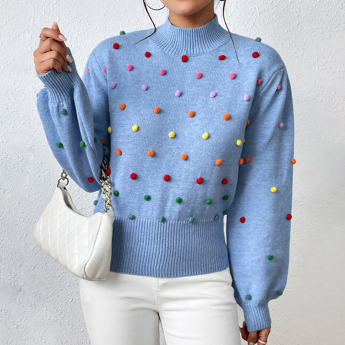 Colorful thread ball women's knitted sweater women's fashionable sweater