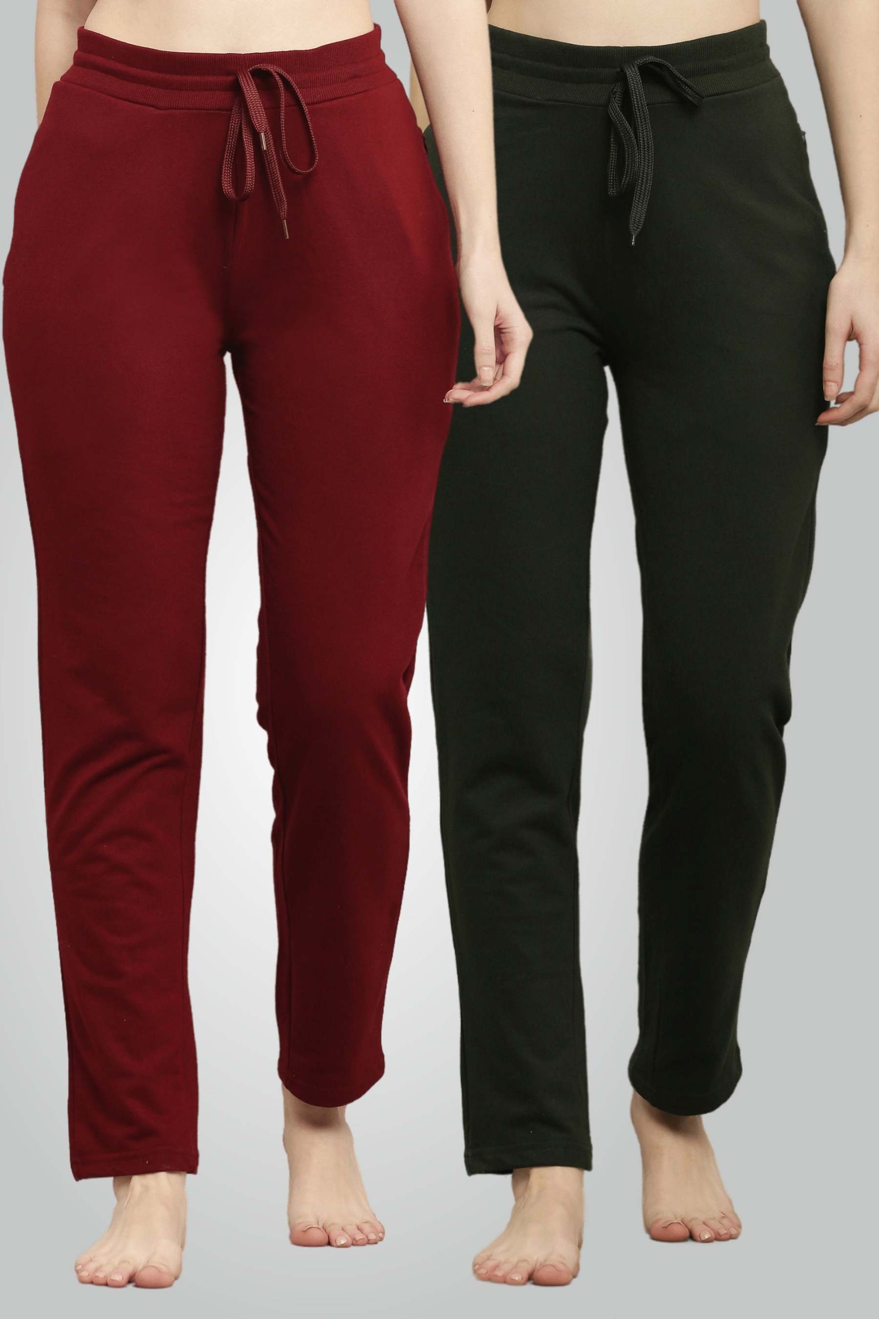 Gesztenyebarna és olívazöld fésült pamut úszónadrág nőknek