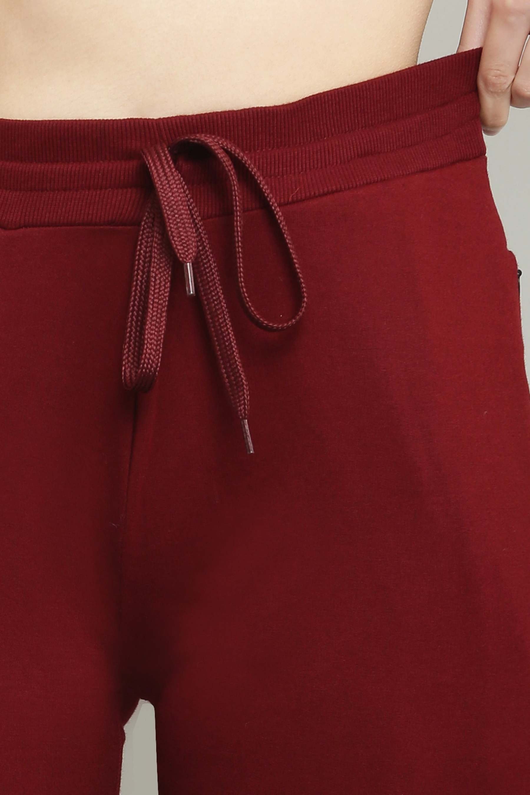 Black & Maroon Combed Cotton Track Pant For Women