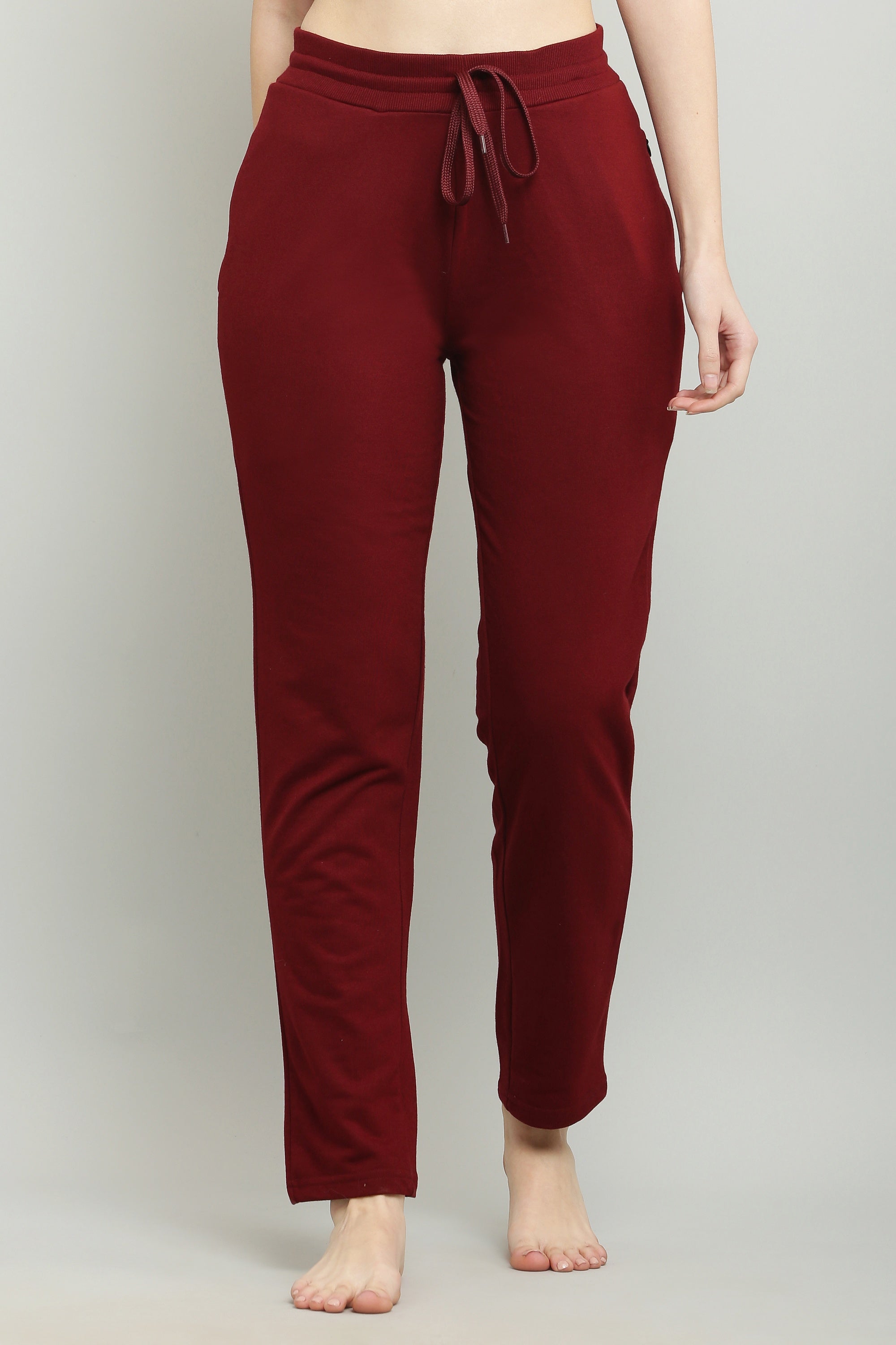 Black & Maroon Combed Cotton Track Pant For Women