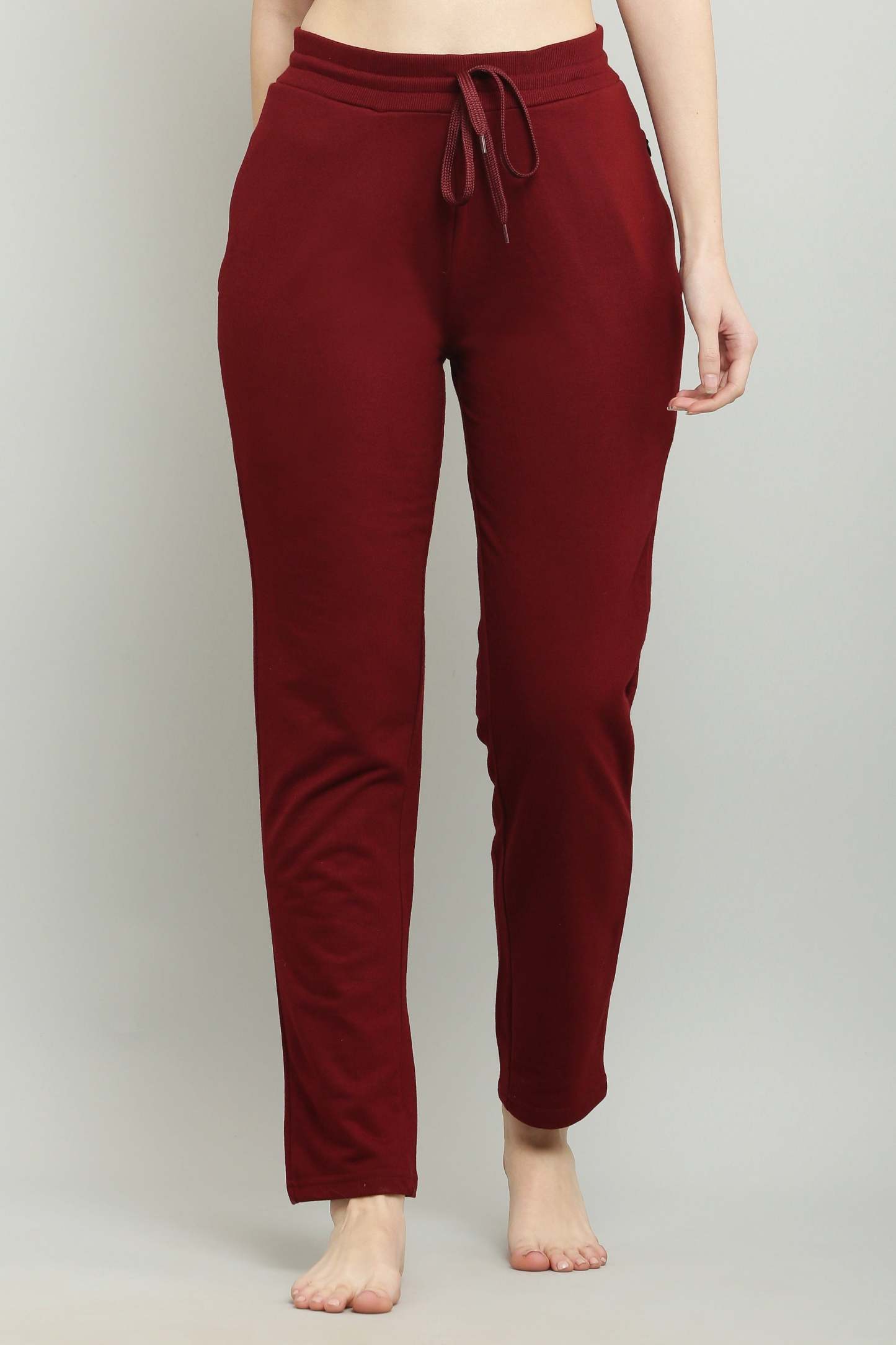 Black & Maroon Combed Cotton Track Pant For Women