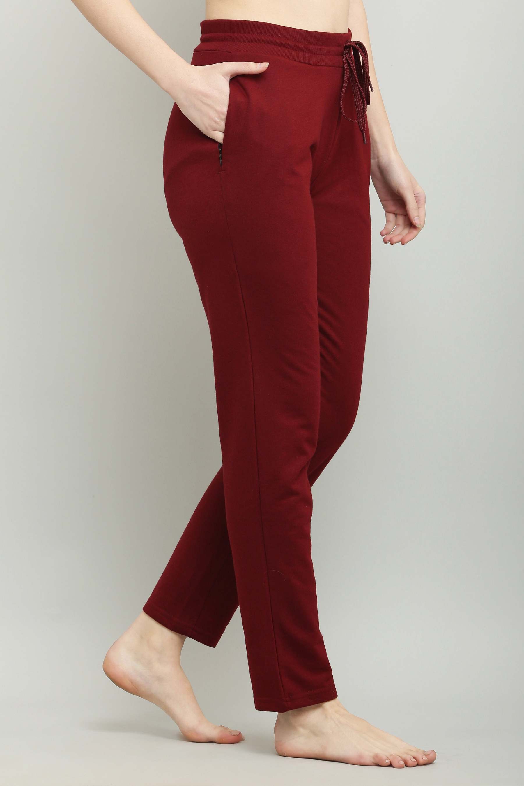 Black & Maroon Combed Cotton Track Pant For Women