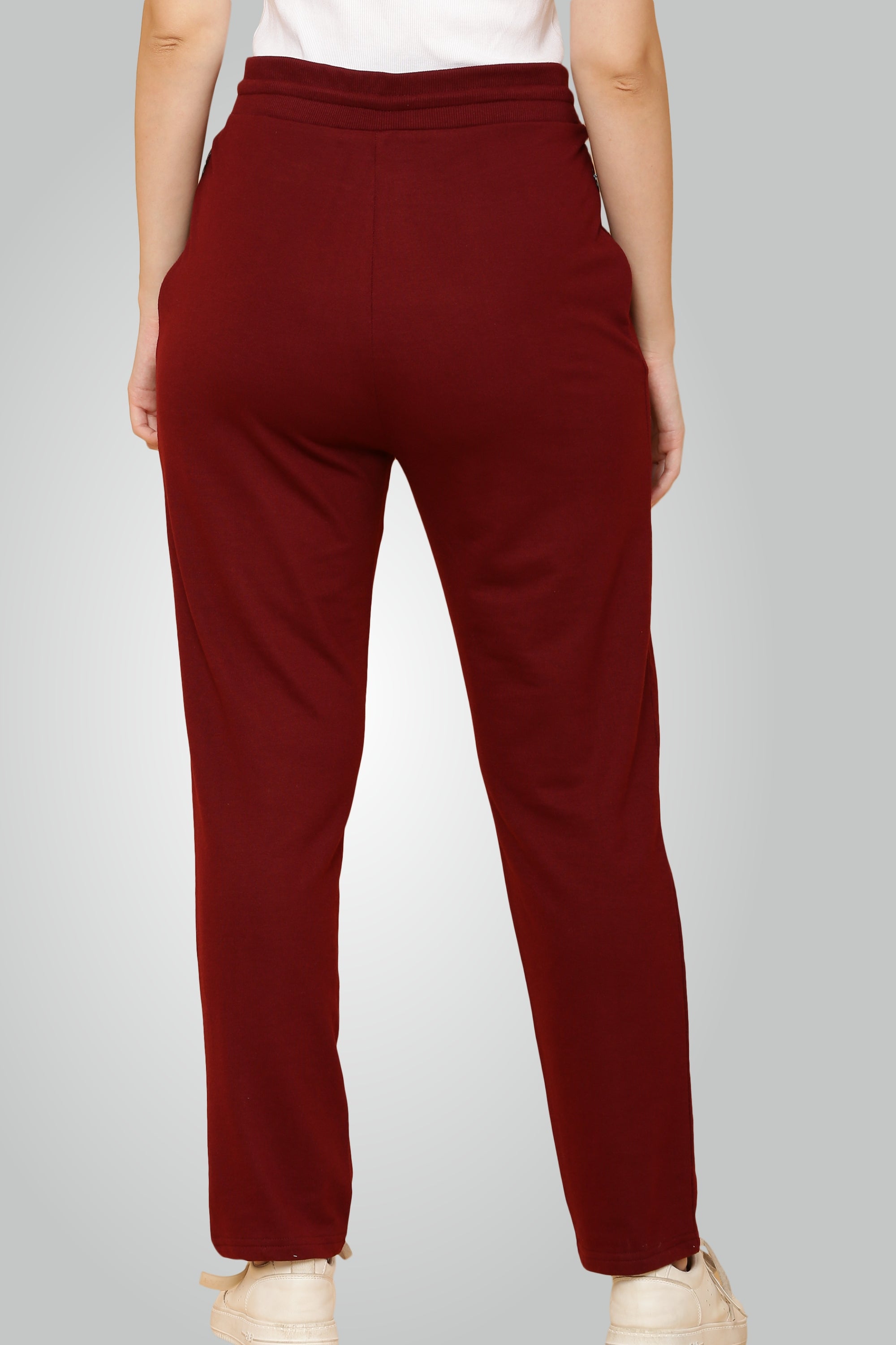 Black & Maroon Combed Cotton Track Pant For Women