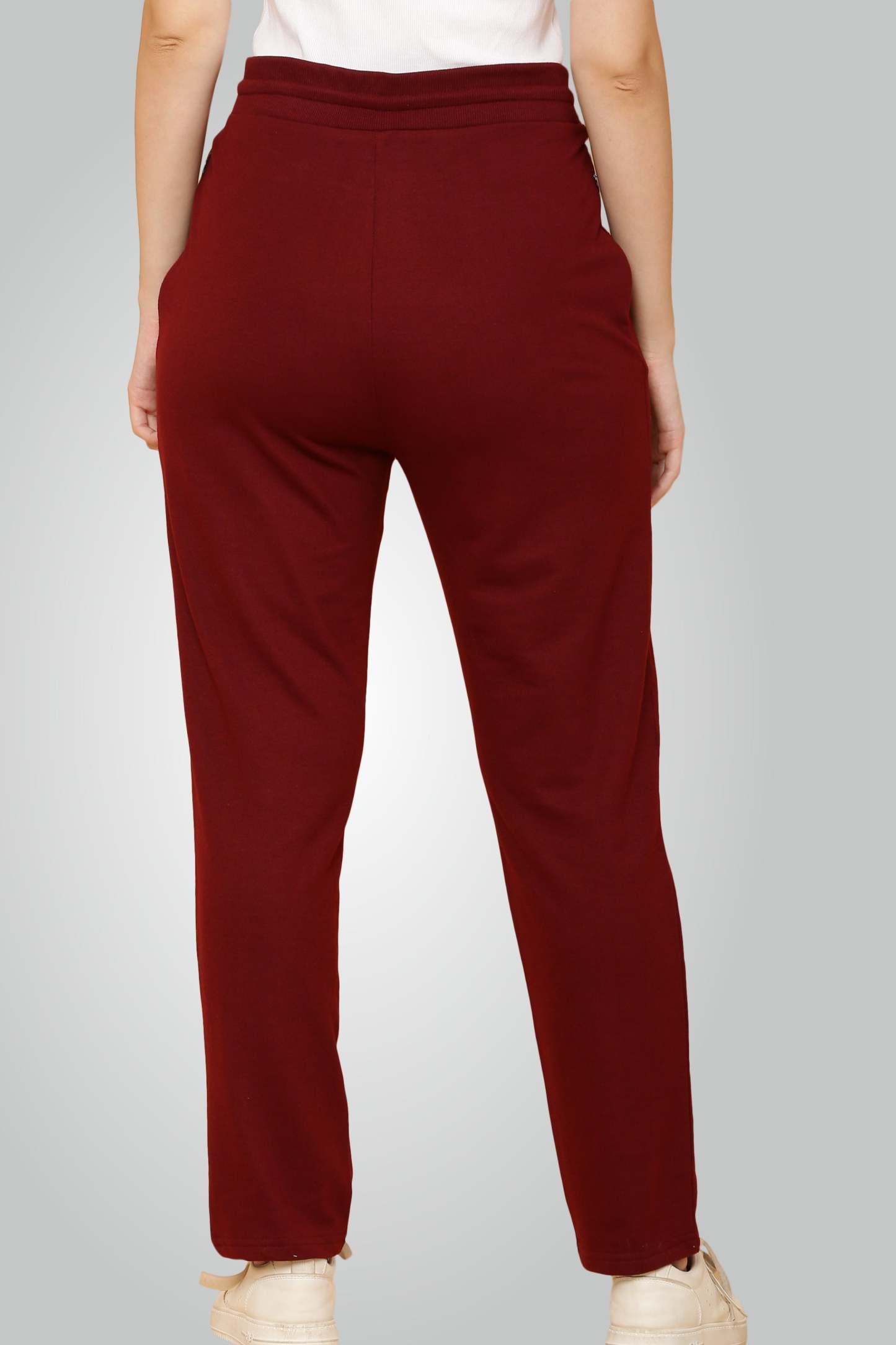 Black & Maroon Combed Cotton Track Pant For Women