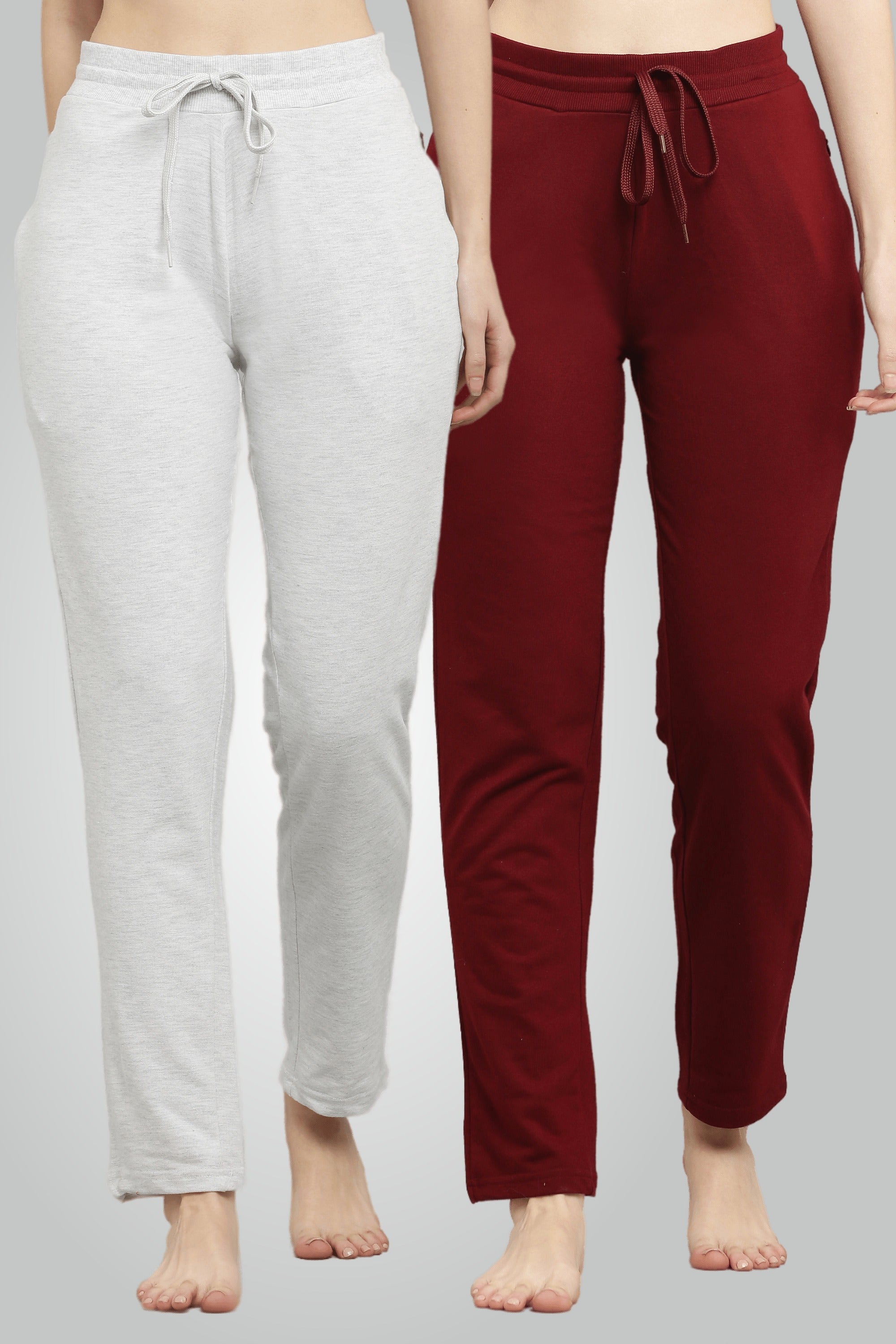 Melange szürke és gesztenyebarna fésült pamut futónadrág nőknek