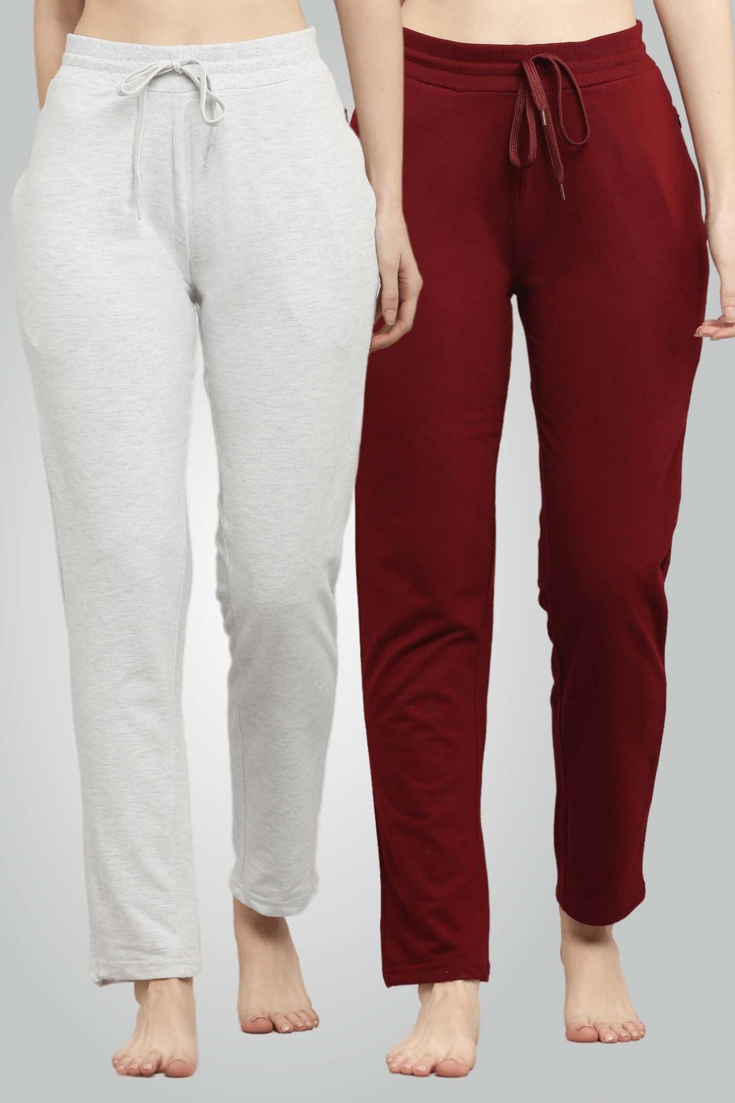 Melange szürke és gesztenyebarna fésült pamut futónadrág nőknek