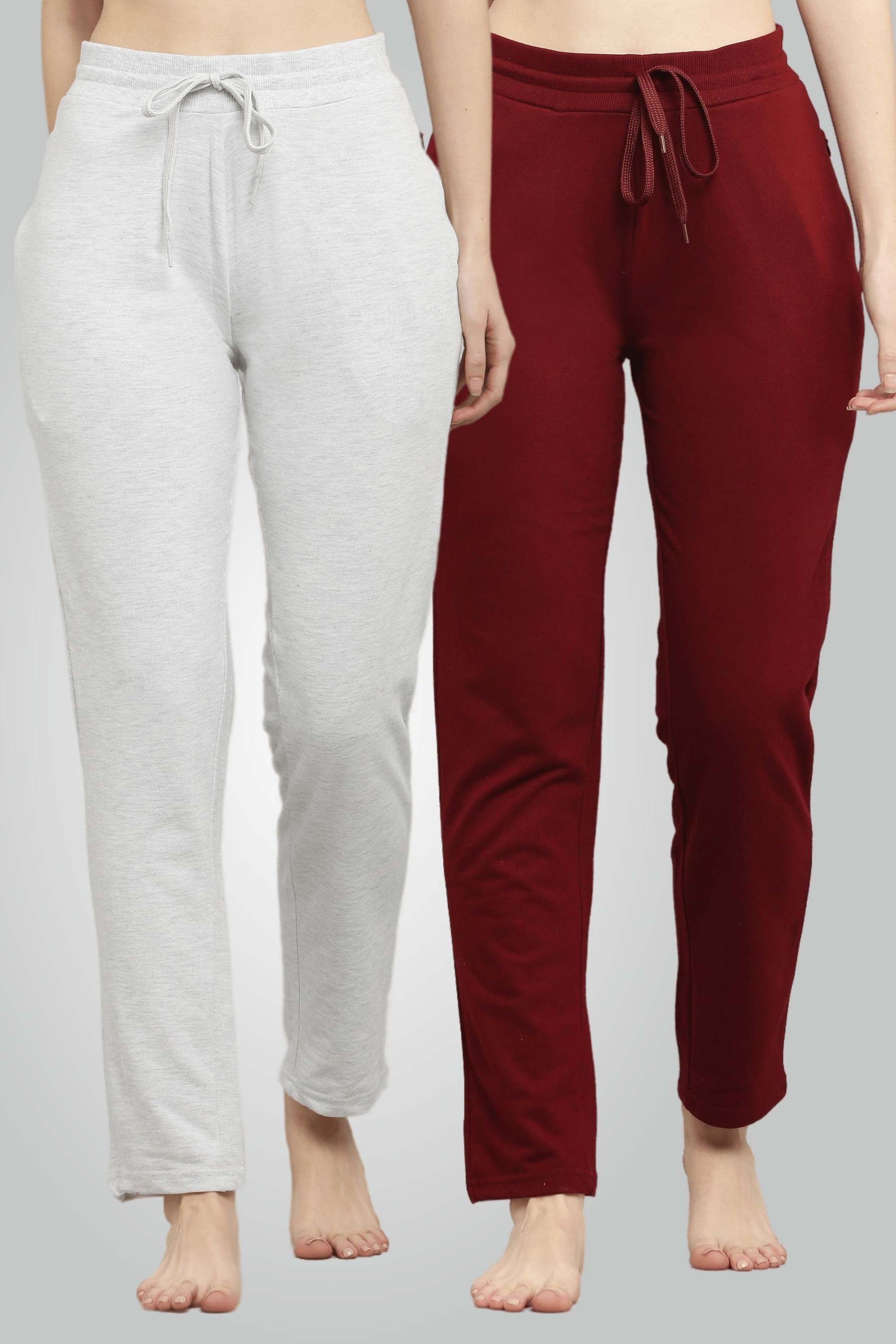 Melange szürke és gesztenyebarna fésült pamut futónadrág nőknek