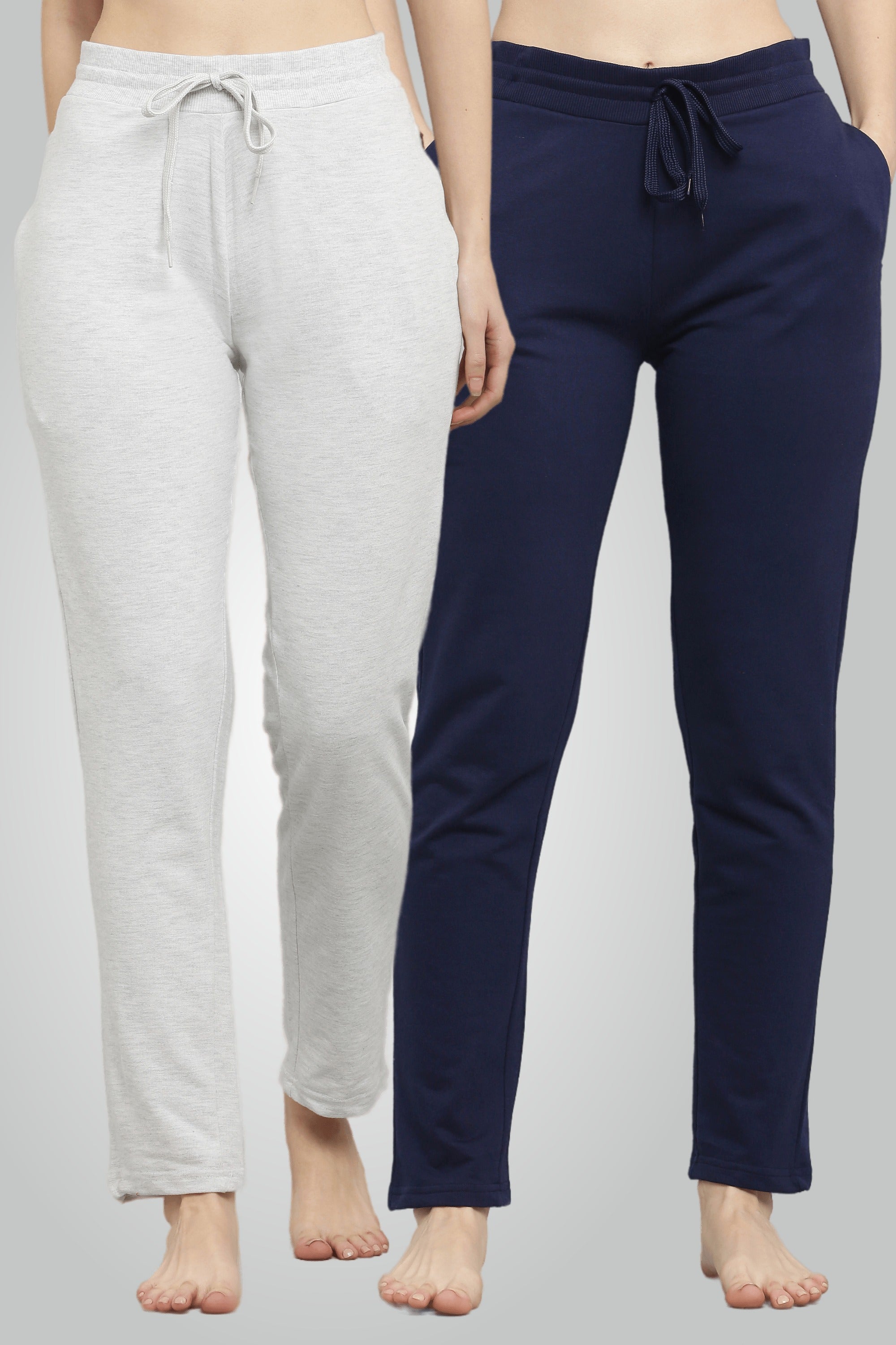 Melange szürke és sötétkék fésült pamut úszónadrág nőknek