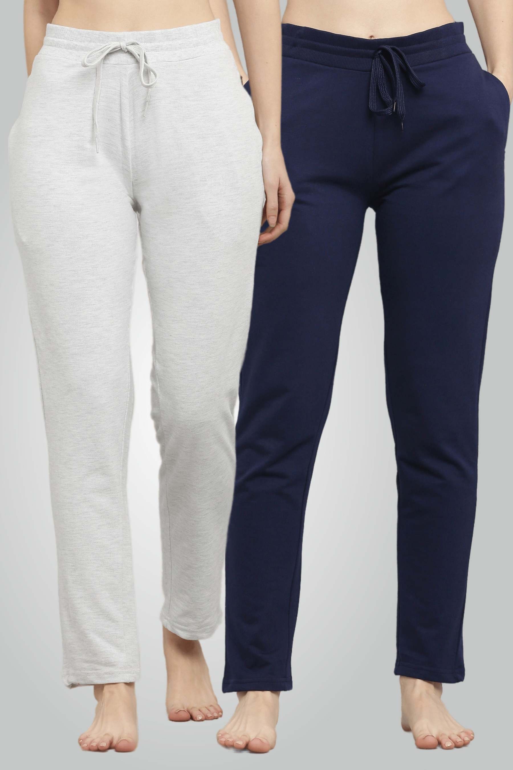 Melange szürke és sötétkék fésült pamut úszónadrág nőknek