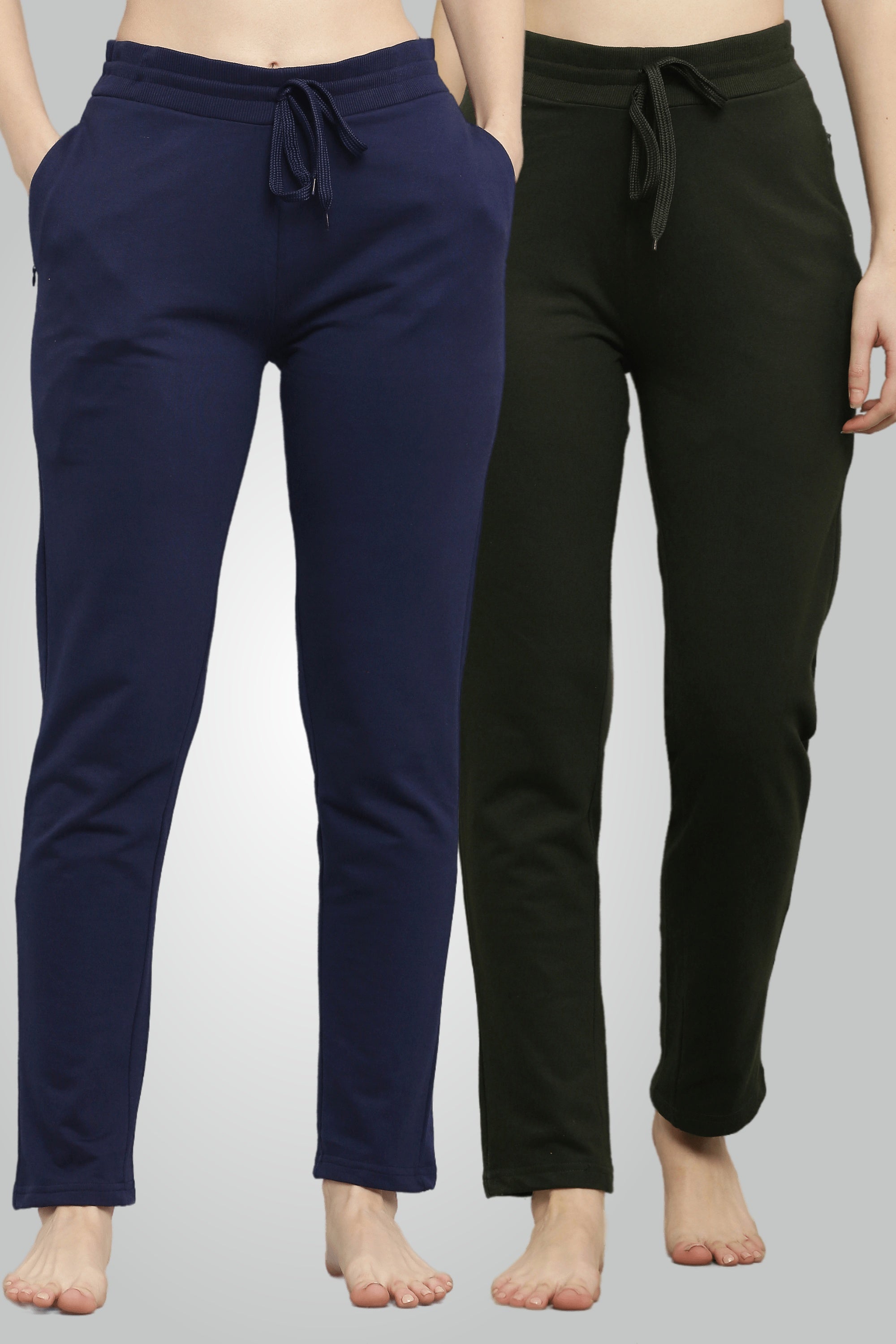 Sötétkék és olívazöld fésült pamut úszónadrág nőknek