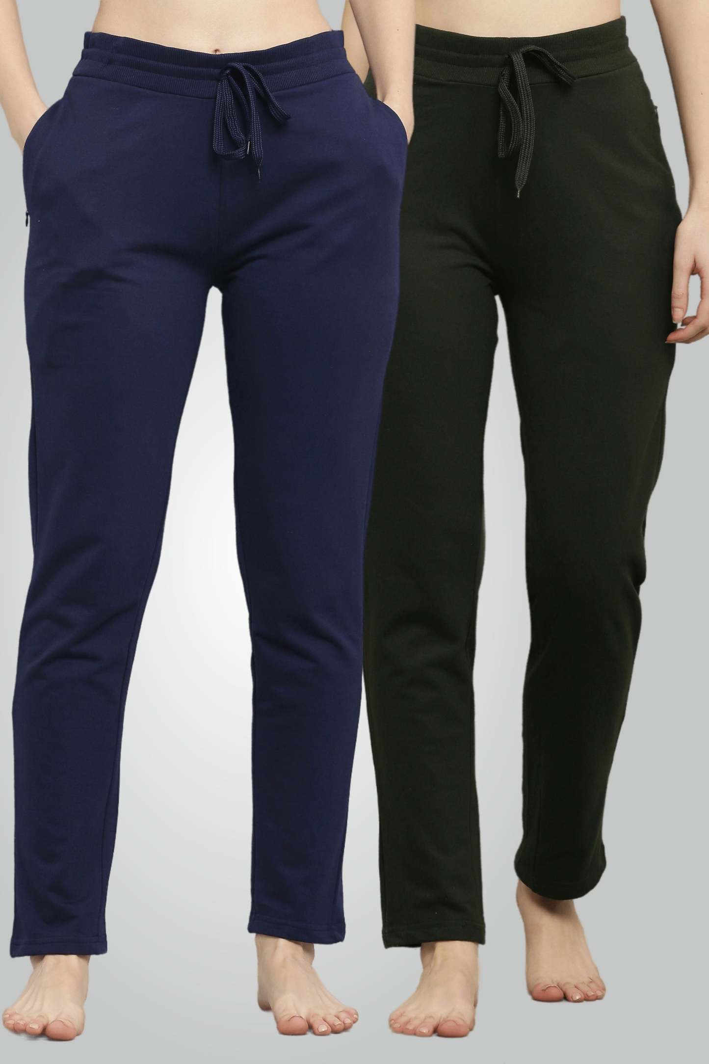 Sötétkék és olívazöld fésült pamut úszónadrág nőknek