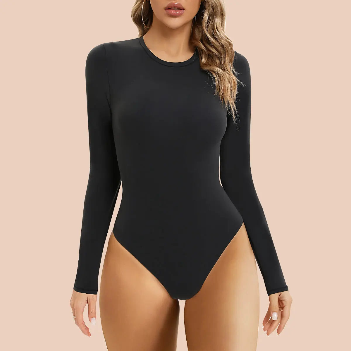 SHAPERX Long Sleeve Bodysuit Tops Crew Neck Thong Body Shaper-SALLIBERTY