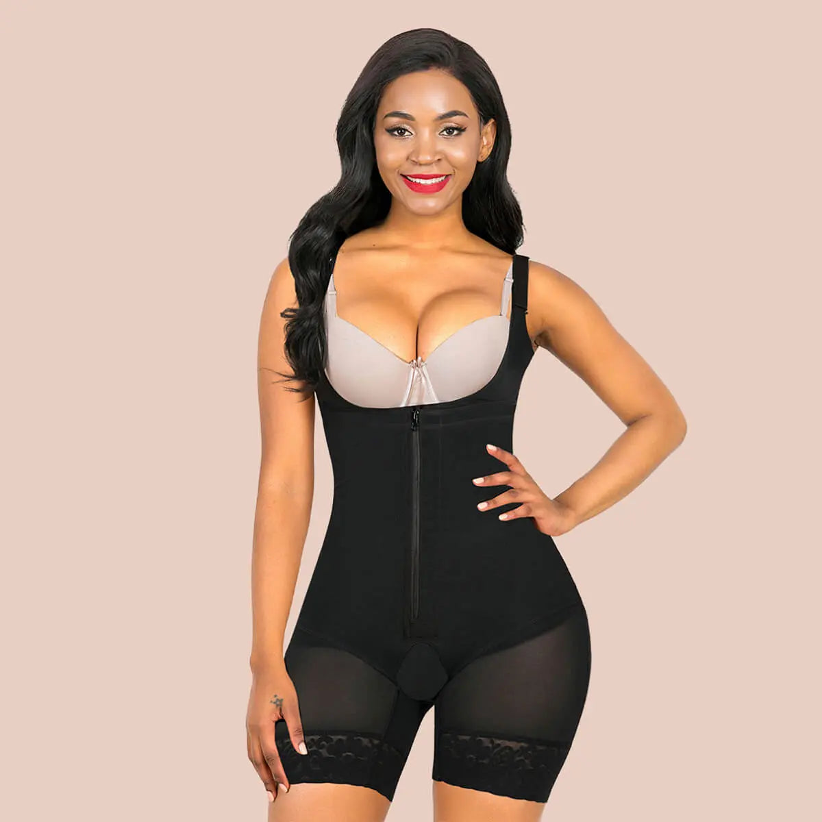 SHAPERX Tummy Control Shapewear Bodysuit With Zipper-SALLIBERTY