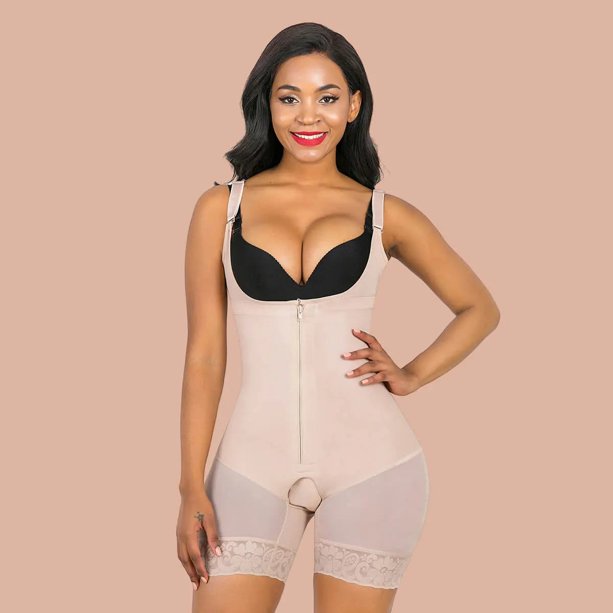 SHAPERX Tummy Control Shapewear Bodysuit With Zipper-SALLIBERTY