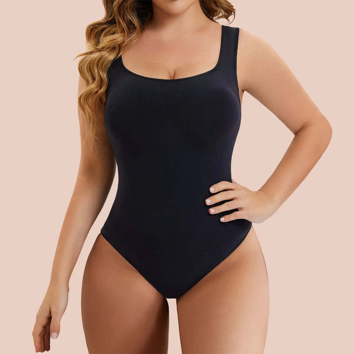SHAPERX Wide Strap Tummy Control Bodysuit Seamless Sculpting Thong Body Shaper-SALLIBERTY