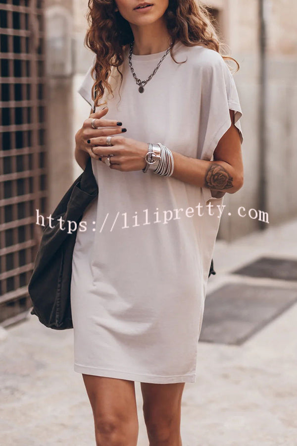 Abszolút kényelmes pamutkeverék denevérszárnyú bő póló miniruha