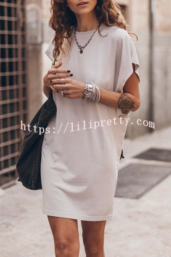 Abszolút kényelmes pamutkeverék denevérszárnyú bő póló miniruha