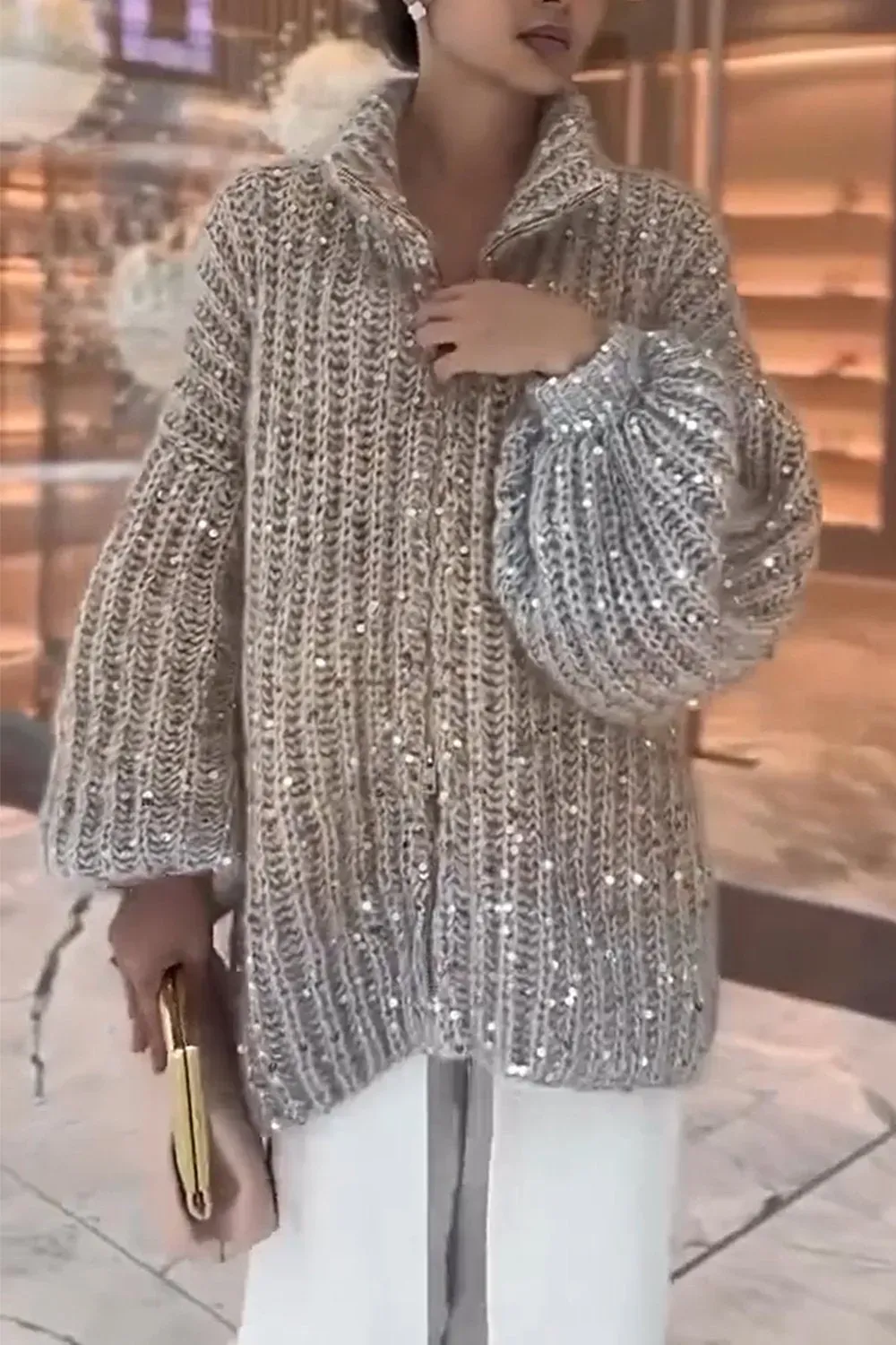 Női csillogó pulóver kardigán